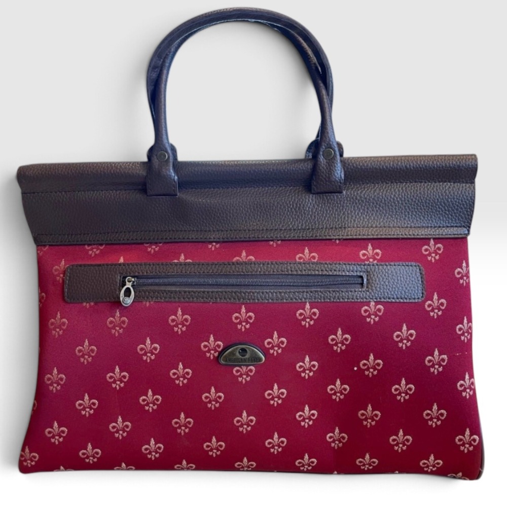 American Flyer Fleur de Lis Travel Tote Bag Red Brown Satchel Carry On